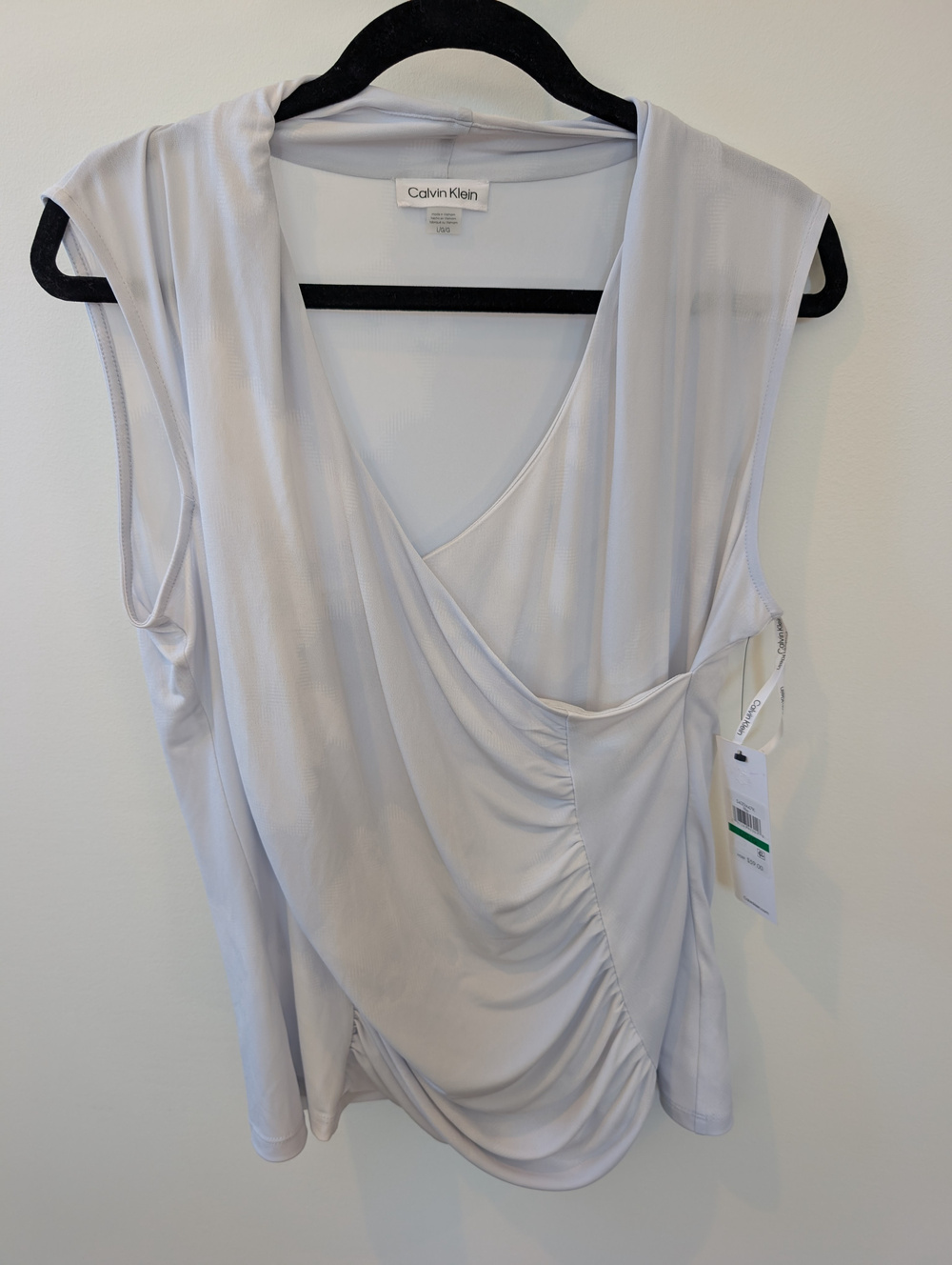 NWT Calvin Klein Sleeveless Draped Wrap Front V-Neck Top White Large